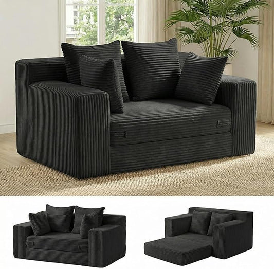 Boneless Couch Loveseat Sleeper Convertible Sofa Bed Folding Couch Bed Foldable 2 in 1 Boneless Chair Bed &amp Futon Sofa Bed Small Pull Out Sofa with 4 Pillows for Living Room Black | No Assembl