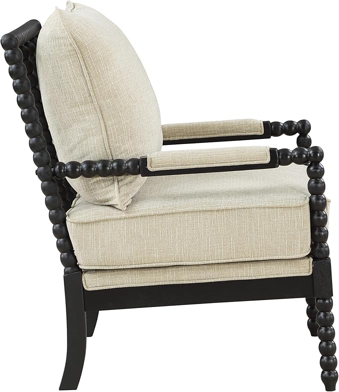 OSP Home Furnishings Eliza Spindle Accent Chair Linen Fabric with Black Wood