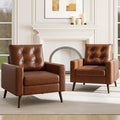 HNY Set of 2 Mid Century Modern Armchair Button Tufted Faux Leather Accent Chair with Arm Upholstered Club Chair for Living Room Bedroom Rubber Wood Legs Caramel 29.1D x 32.3W x 33.1H Inch