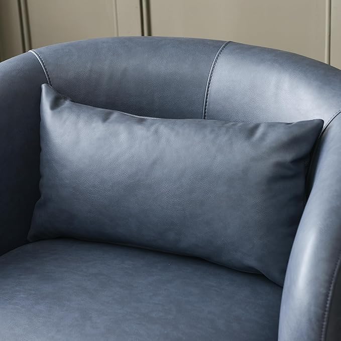 KINWELL 34 Wide Swivel Faux Leather Armchair No Assembly Upholstered PU Leather Swivel Accent Chairs with Toss Pillow for Living Room Office Lounge Navy