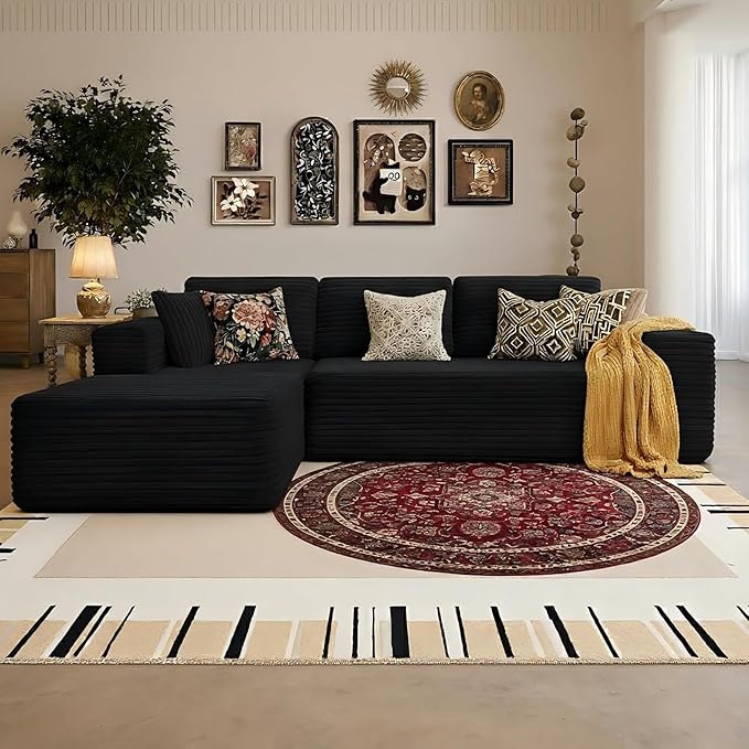 Bashaw 108 Cloud Sectional Couch Sofa with L-Shape Chaise Modern Modular Sofa Couch Upholstered Couches for Living Room Bedroom No Assembly Required (Black L Shape)