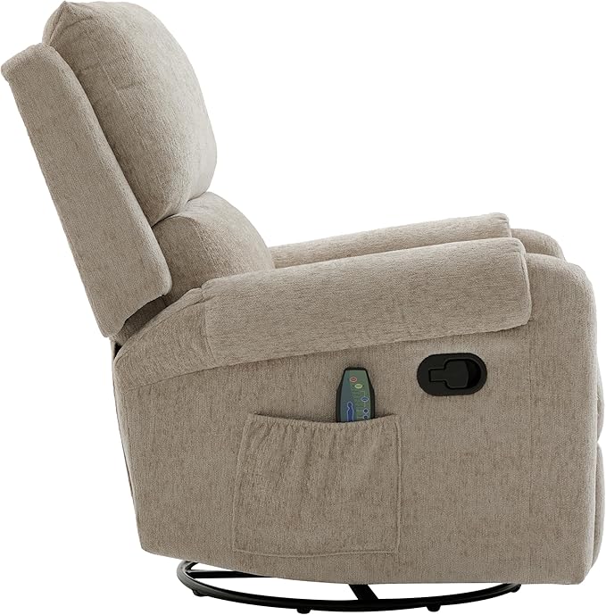 Christopher Knight Home Harper Massage Recliner Chair with 8 Modes Chenille Upholstered Recliner Sofa Swivel Massage Chair with a Side Storage Pocket for Living Room/BedroomHead SupportLight Brown