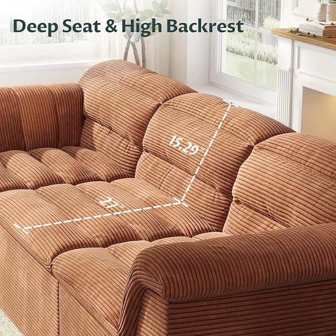 112 Modular Cloud Sectional Couch with Ottoman Modern Upholstered Compressed Sofa with Deep Seat Comfy L-Shape Corduroy Couches for Living Room No Assembly Required Toffee