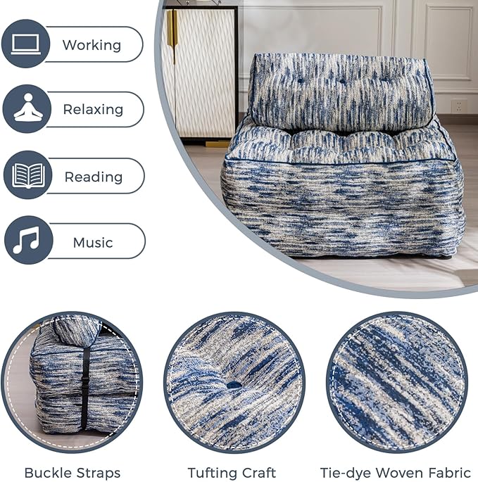 MAXYOYO Folding Sofa Bed Convertible Sleeper Chair with Pilow Soft Fold Out Chair Bed Versatile Floor Sofa Lounge for Living Room Bedroom Blue