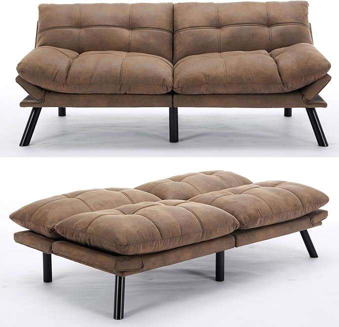 71 Chamois Futon Couch Bed with Mattress IncludedConvertible Folding Sleeper Sofa Bed with Adjustable BackrestsModern Loveseat Sleeper for Living Room Bedroom Small Space Home Office (Coffee Brown)