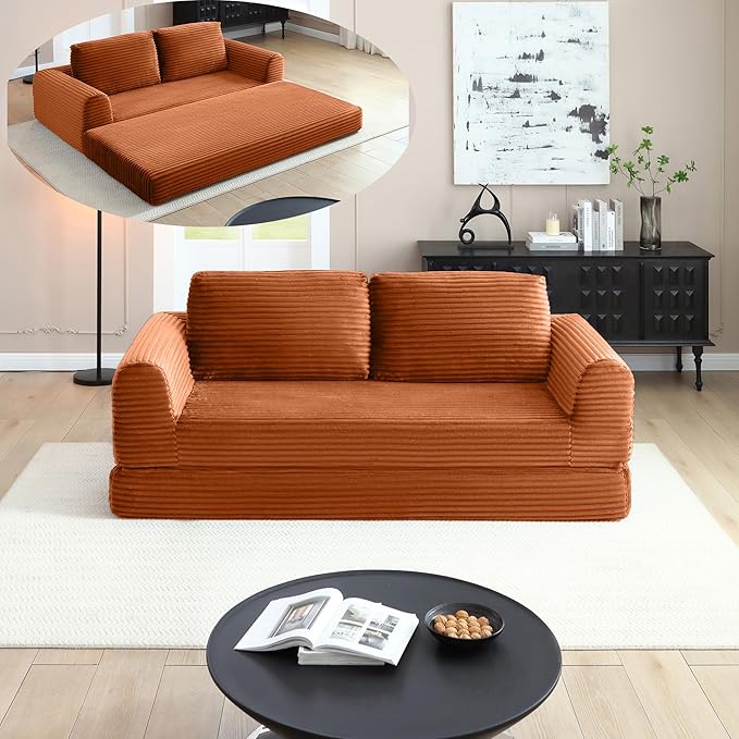 Foldable Boneless Love Seat Couches in a Box Modern Floor Foam Sleeper Sofa Bed 2-in-1 Convertible Cloud Sofa for Home Apartments Bedroom