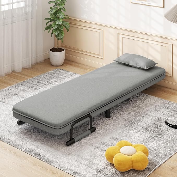 Giantex 26.5 Convertible Sofa Bed Folding Arm Chair Sleeper Leisure Recliner Lounge Couch (Light Gray)