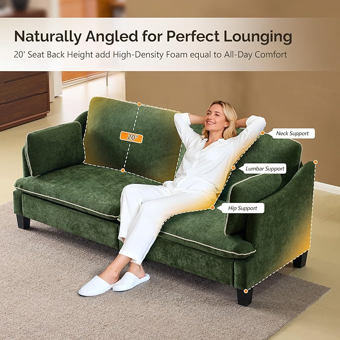 VINGLI 84 Extra Deep Seat Sofa Couch 3 Seater Upholstered Living Room Couches with 2 Piped Seater Cushions Throw Pillows Modern Linen Velvet Fabric Sofa for Apartment Bedroom Office | Piped Cushio