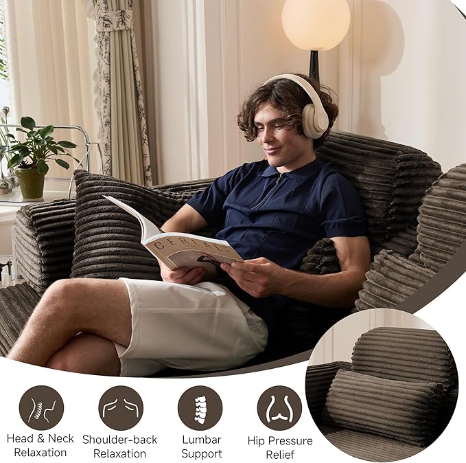 79 Sofa Bed Deep Seat 32 Sleeper Sofa 5-in-1 Convertible Sofa Bed Boneless Couch in a Box Corduroy Floor Futon with Thickened backrest and Headrest Pillows Side Pockets Brown