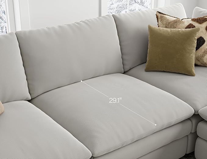Txtin's Cloud Couches for Living Room L Shaped Sectional Couch with Ottoman Deep Plush 4 Seats Sofa Modern Sofa for Apartment Light Grey