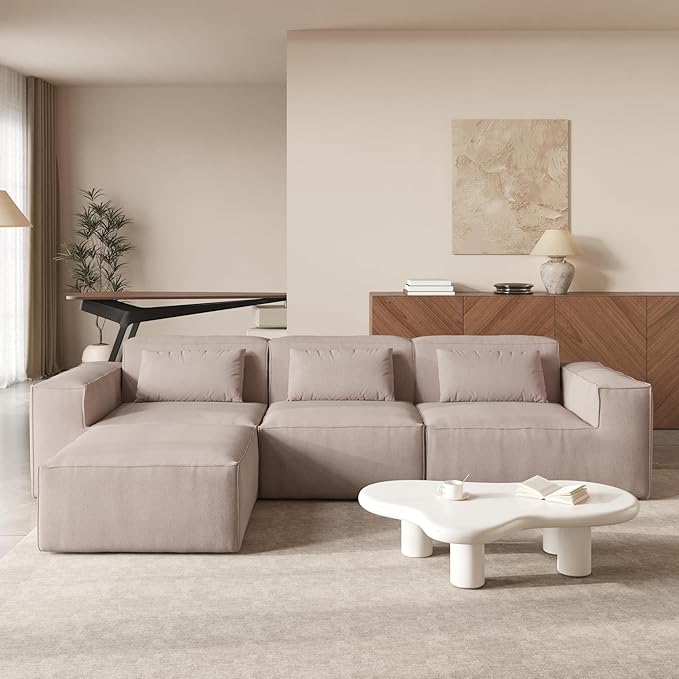 JACH L-Shaped Cloud Sectional Couch 118 Huge Plus Modular Couch Modern Comfy Cloud Fleece Couches with Reversible Chaise Ottoman Sofas Furniture for Living Room Office Apartment Brown