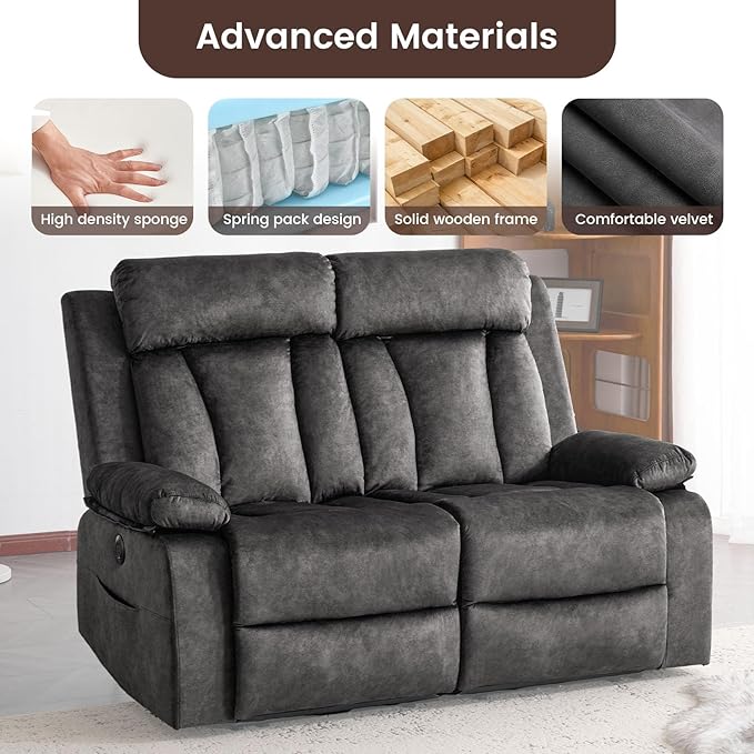 Power Reclining Loveseat with Massage &amp Heat Loveseat Recliner Sofa with Cup Holders Electric Recliner RV Sofa with USB/Type C/Side Pocket Wall Hugger Loveseat for Living Room