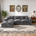 108'' Modular Sectional Sofa with Ottoman Corduroy Cloud Sectional Couches for Living Room High-Back Modern L Shaped Boneless Couch Deep Seat 3 Seater Sofa No Assembly Required Grey