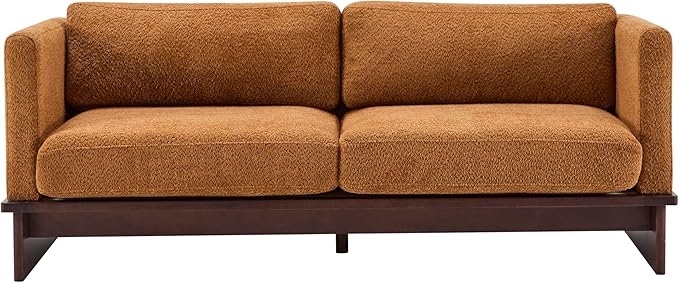 Christopher Knight Home Perla Chenille Upholstered 3 Seater Sofa Couch with Pillow Wooden Home Sofa Living Room Comfy Cloud Couch for Bedroom Apartment Home Office Brownish Orange