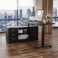 Homsee Home Office L Shaped Electric Standing Desk with Drawers and Shelves Height Adjustable &amp Shape Reversible Stand up Desk 63 Computer Executive Corner Table Black
