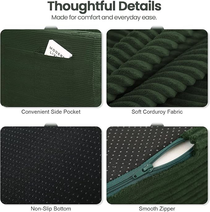 COMAX Futon Sofa Bed Boneless Loveseat Couch in A Box 67 L-Shaped Convertible Sofa Bed Corduroy for Living Room Fold Out Small Foldable Loveseat Foam with Movable Ottoman Floor Sleeper Green