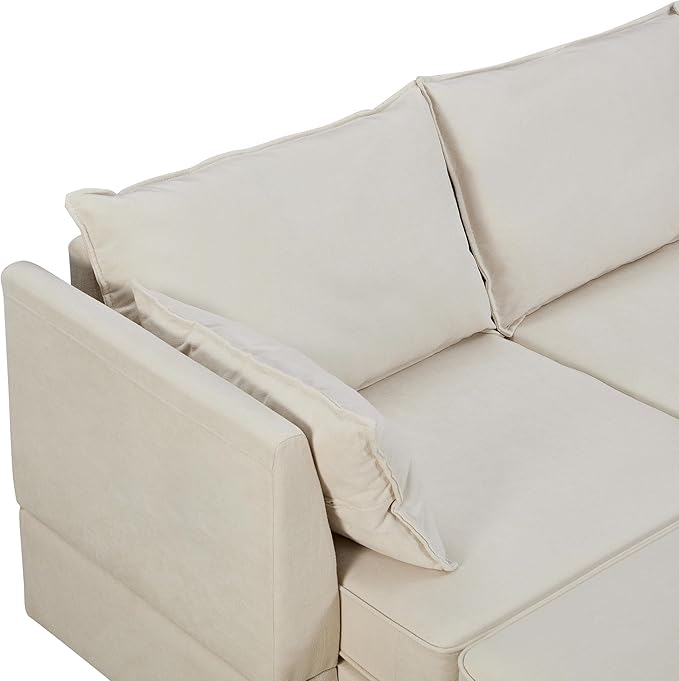 P PURLOVE Sectional Sofa Large Modular Sectional Sofa Convertible Couch with Reversible Chaise for Living Room with Plastic Legs (Beige)