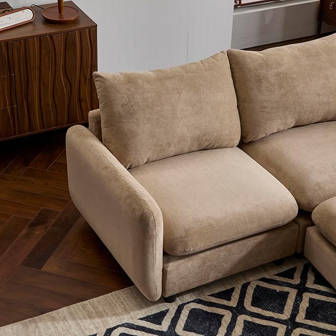 Merax 69 3-Piece L Shaped Modular Sectional Sofa with Ottoman Free Combination Velvet Upholstered Sofa Couch with Removable Cushions and Pillow Back for Living Room Office Easy Assembly Camel