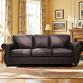 Mid-Century Vintage Sofa Couches with Rivet Design3-Seater SofaRemovable Sofa Cover Upholstered Cushions and Solid Wood Frame (Brown 3-Seater)