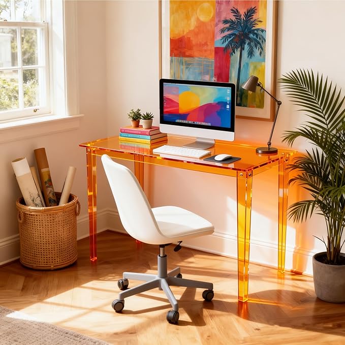 Acrylic Desk Clear Modern Writing Table for Home Office (Orange Nomal)