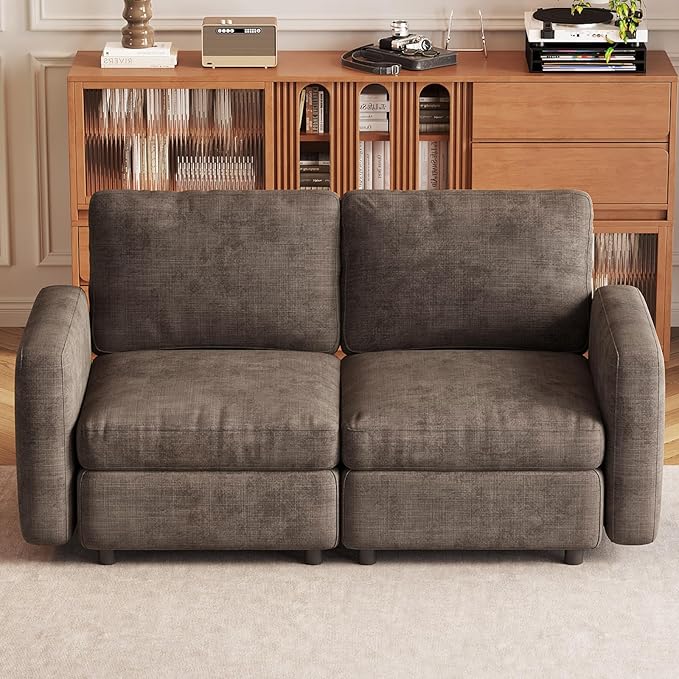 Loveseat Modular Sectional Sofa 2 Seat Sofa Modern Sectional Couches with Deep Seats for Living Room Upholstered Couch with Soft Backrest 63.38 L Brown (No Ottoman)
