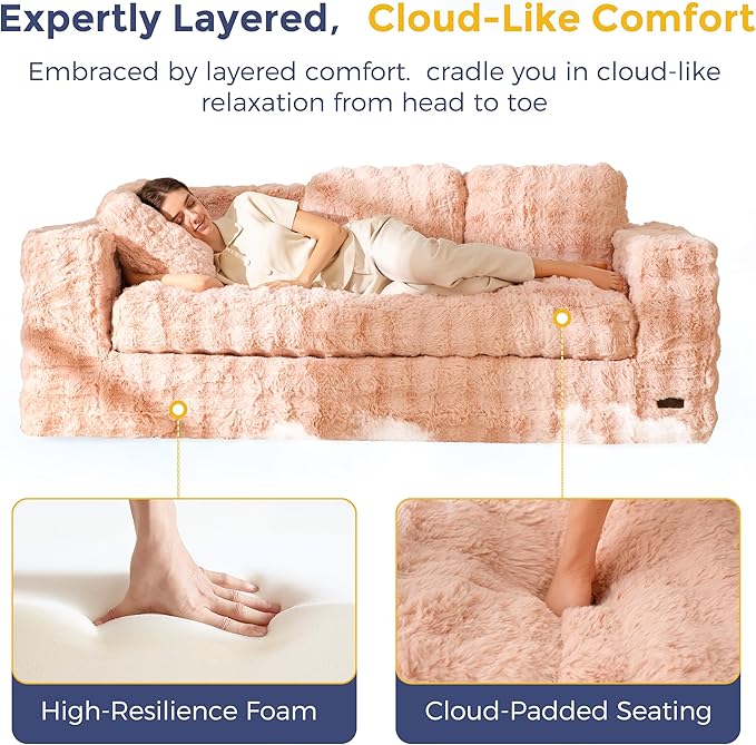 MAXYOYO 3-Seater Boneless Sofa Couch Modern Bubbled Sofa for Living Room Soft Bean Bag Chair High-Density Foam Couch with Pillows No Assembly Required
