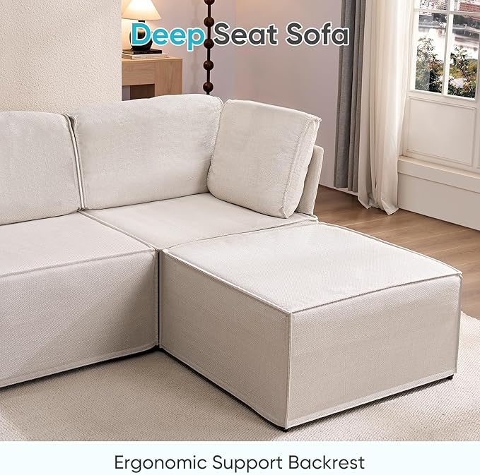 CECER Modular Sectional Sofa U Shaped Convertible Couch Sofa with Reversible Chaises Queen Sleeper Sofa Modular Oversized Sofa Couches for Living Room (Beige)