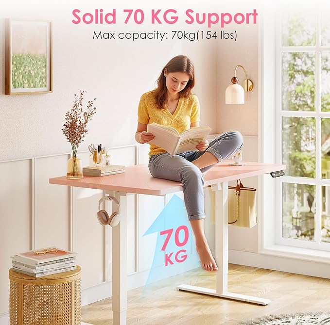OffiGo Electric Height Adjustable Standing Desk 40 Inch Pink Computer Desk for Women Girls Sit Stand Table for Home Office Bedroom