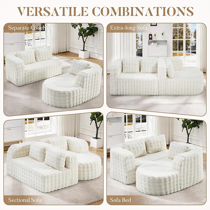 Hobestluk 96 Cloud Sectional Couch Modern Boneless Couch 3 Seater with Oversized Chaise L Shaped Modular Sofa Couches for Living Room Apartment No Assembly Required (Bubble WhiteRight Facing Chaise)