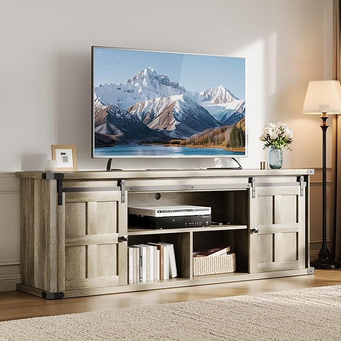 GAOMON 70 Farmhouse TV Stand for 80/75/70 Inch TVsEntertainment Center Storage Cabinets w/Power Outlets and Sliding Barn DoorRustic TV Stands for Living RoomMedia Console Cabinet