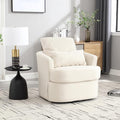 Swivel Barrel Chair Comfy Round Accent Sofa Chair for Living Room 360 Degree Swivel Barrel Club Chair Leisure Arm Chair for Nursery Hotel Bedroom Office Lounge (WhiteTeddy)