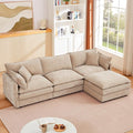 GNIXUU 102 Modular Sectional Sofa L Shaped Cloud Couch with Movable Ottoman &amp 4 Pillows Deep Seat Chenille 4 Seater Sectional Couches for Living Room Apartment (Camel)