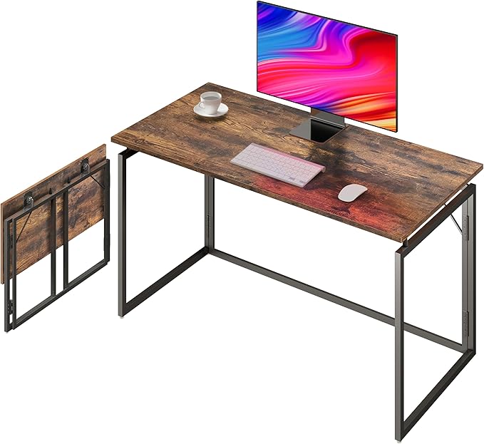 Folding Desk - 31.5 Wood Top Foldable Desk for Small Spaces | No Assembly Required Compact Desk for Home Office Writing and Study