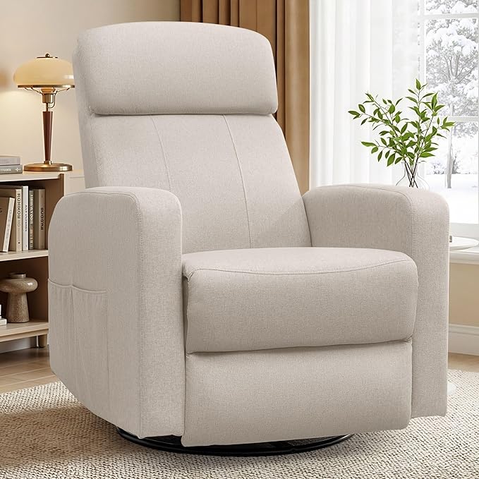 Power Swivel Recliner Chairs for Adults Electric Glider Rocking Chair Nursery Glider Recliner Nursery Chair with Classified Side Pocket Nursery Rocking Chairs with USB and Type-C Ports