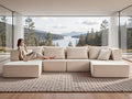 YINIX 140 Modular Sectional Sofa Couches Corduroy Sleeper Deep Seat Sofa Bed Comfy Cloud Couch for Living Room Floor Sofa 6 Piece Free Combination Compression No Assembly Required Beige