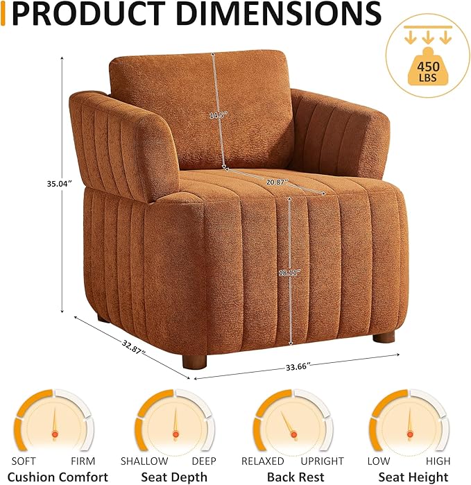 Oversized Accent Chairs Set of 2 Comfy Boucle Living Room Chairs with Deep Seat &amp High Pillow Backrest Sherpa Upholstered Armchair Reading Chair Modern Single Sofa Chair for Living Room &amp B