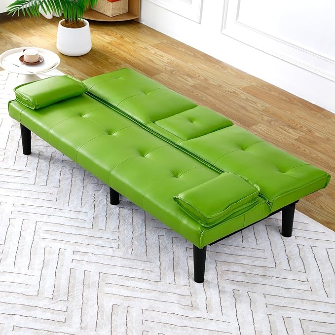 KEIKI 67 Convertible Sofa Bed with Cup Holder 3 in 1 Futon Sofa Bed PVC Sleeper Sofa Chair for Living Room Office Green