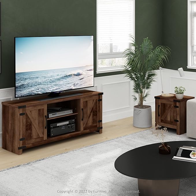 Furinno Cabinet Stand with Storage for TV up to 65 Inch 70 Inch Rustic Brown