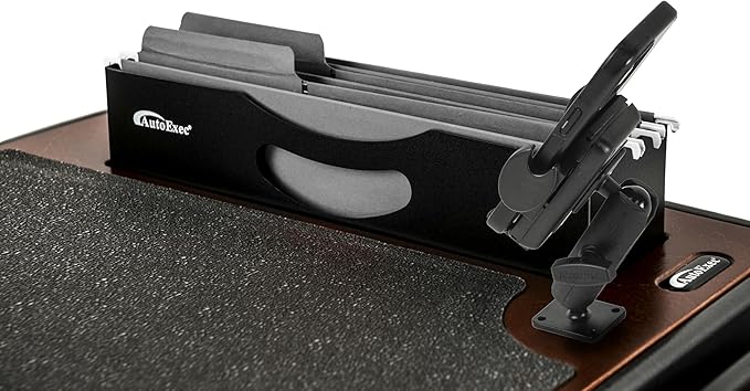 AutoExec AE-FMEF-PI-PM-21M Efficiency FileMaster Car Desk for Your Vehicle Workstation and Mobile Office Mahogany with 400 watt Power Inverter and Phone Mount