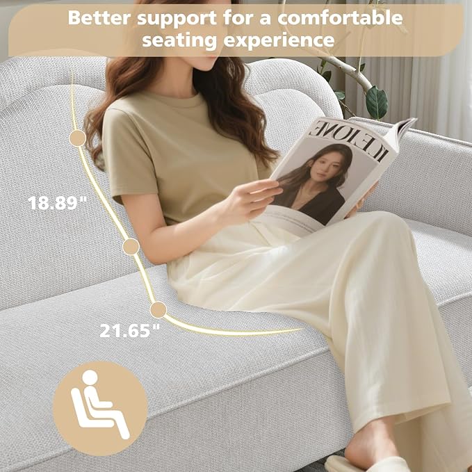 VELOCAVA 67 Loveseat Sofa Modern 2-Seater Upholstered Couch with Linen-Textured Fabric Curved Scalloped Back 7.87 Raised Legs for Living Room Apartment or Bedroom Beige