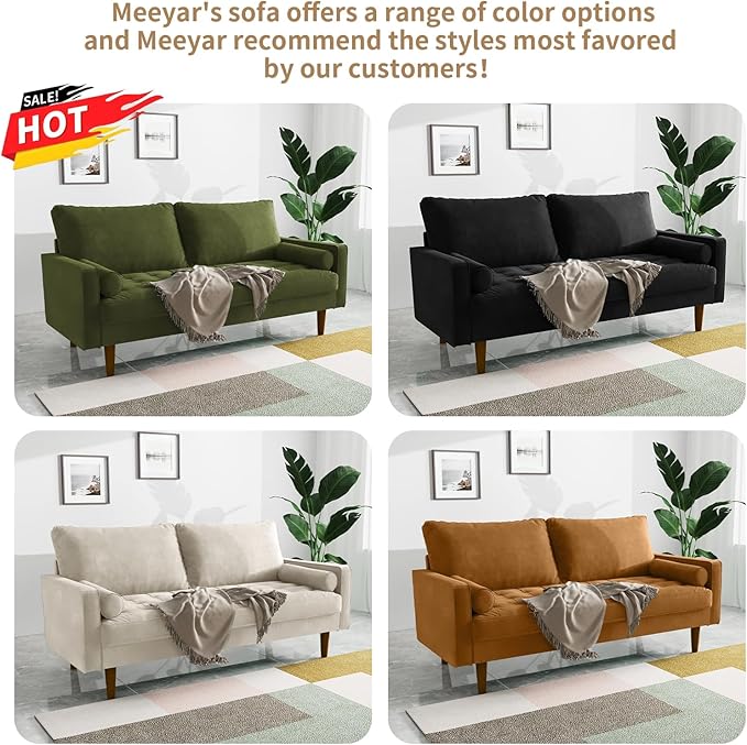 Modern Sofa58 Inch Velvet Couch for Living RoomSpring CushionsEasy Assembly Modern Couches with Throw Pillow for Small Spaces (Space Blue)