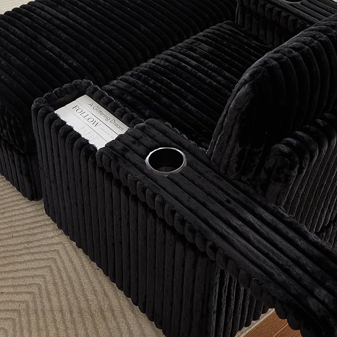 42.5 W Chaise Lounge Chair Indoor Oversized Corduroy Sleeper Chair with Wood Frame Upholstered Sofa Bed with Storage Ottoman &amp Armrest 2 Cupholders for Living Room Movie Room Bedroom