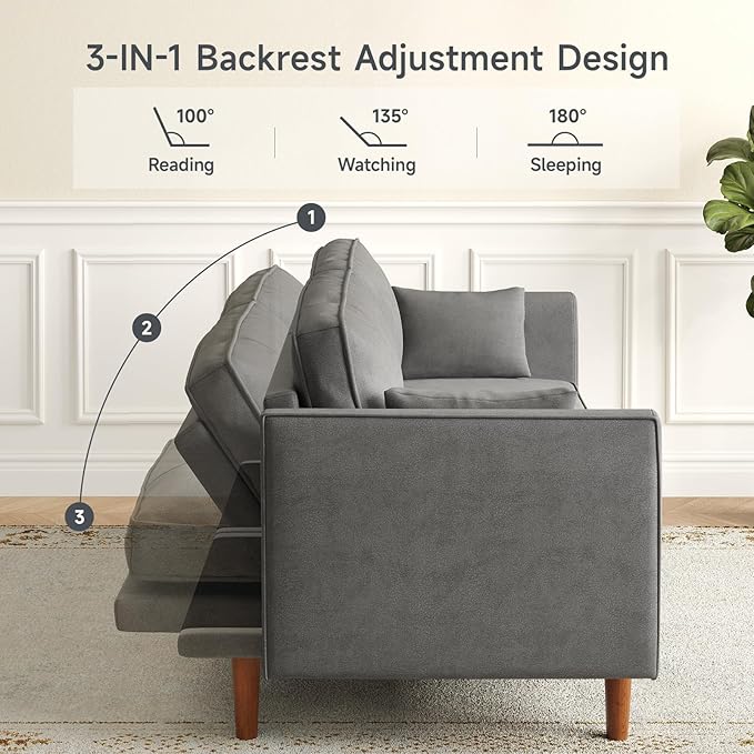 ONBRILL 71 Futon Sofa BedConvertible Sleeper Couch with Adjustable Backrest Folding Loveseat for Apartment Living Room Office Faux LeatherGrey