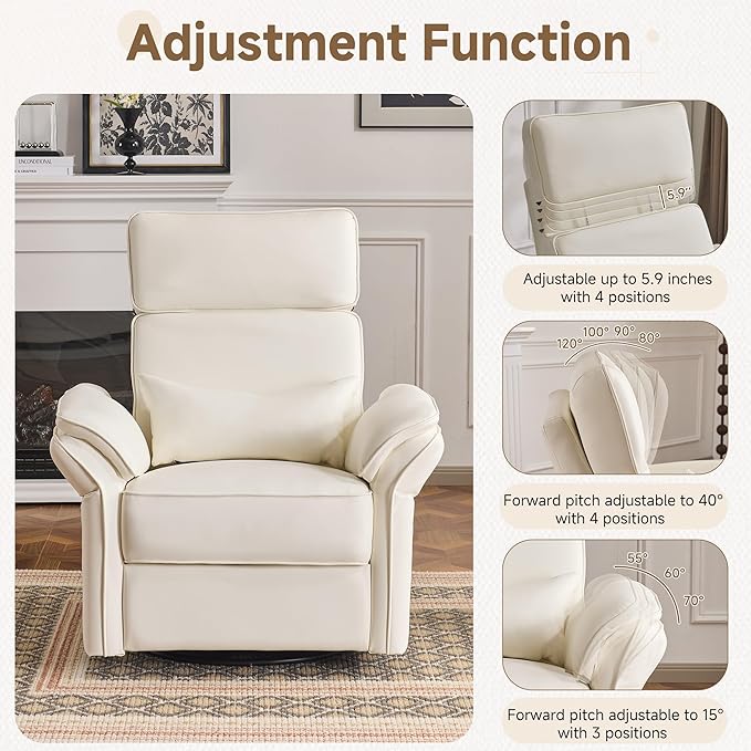 MELLCOM Power Recliner Rocking Chair Nursery Gliders with Adjustable Armrests and Headrest Swivel Electric Glider Reclining Nursing Chair with Storage Bags and USB Port FSC Certified(Beige Leather)