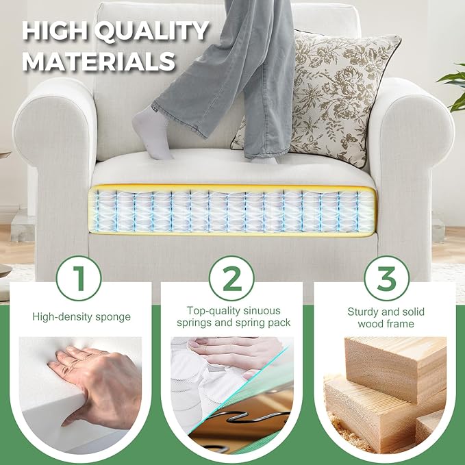 ELUCHANG Oversized Accent Chair Linen Fabric Modern Chair with Deep &amp Wide Seat Washable Covers Comfy Upholstered Large Chair Armchair Sofa Chair Reading Chair for Living Room Bedroom Office I