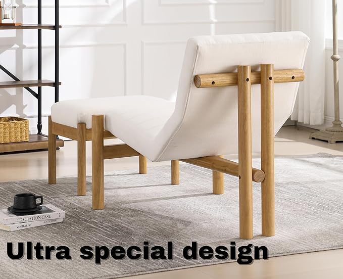 EALSON Modern Accent Chair with Ottoman Beige Fabric Upholstered Seater with High Backs Unique Design Wood Frame Armless for Living Room/Bedroom Reading/Office Use