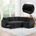 81.9 Sectional Sofa Convertible Pull-Out Sofa Bed Upholstered L-Shaped Sofa Couch with a Sofa Sleeper and a Hidden Storage Compartment for Living Room Apartment (Black-7.2)