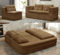 Sleeper Sofa with Chaise Lounge Convertible Sectional Couch Bed Plush Corduroy 3-Seat Sofa with Blanket Deep Seat King Size Sleeper for Small Apartment No Assembly Required (Camel)
