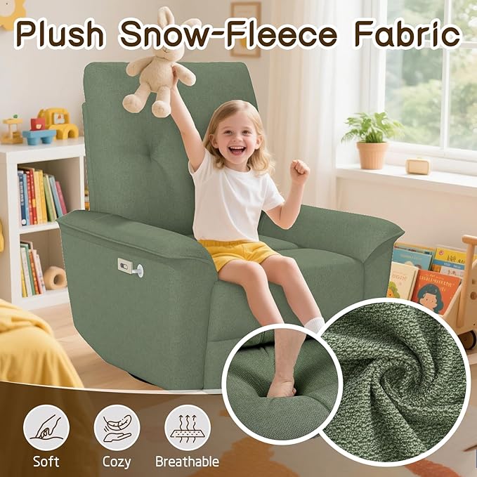 cinkehome Power Swivel Rocker Recliner Electric Glider Recliner for Nursery with USB &amp Type-C and Phone Holder Upholstered Rocking Recliner for Living Room Nursery Green