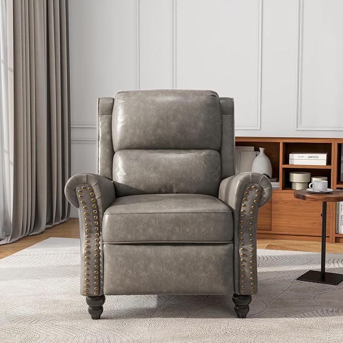 UIXE PU Leather Pushback Recliner Chairs Set of 2 Overstuffed Armchair Push Back Accent Chair for Living Room Rivet Trim Club Chair Home Theater Single Sofa Bedroom Side Reading Seat - Gray